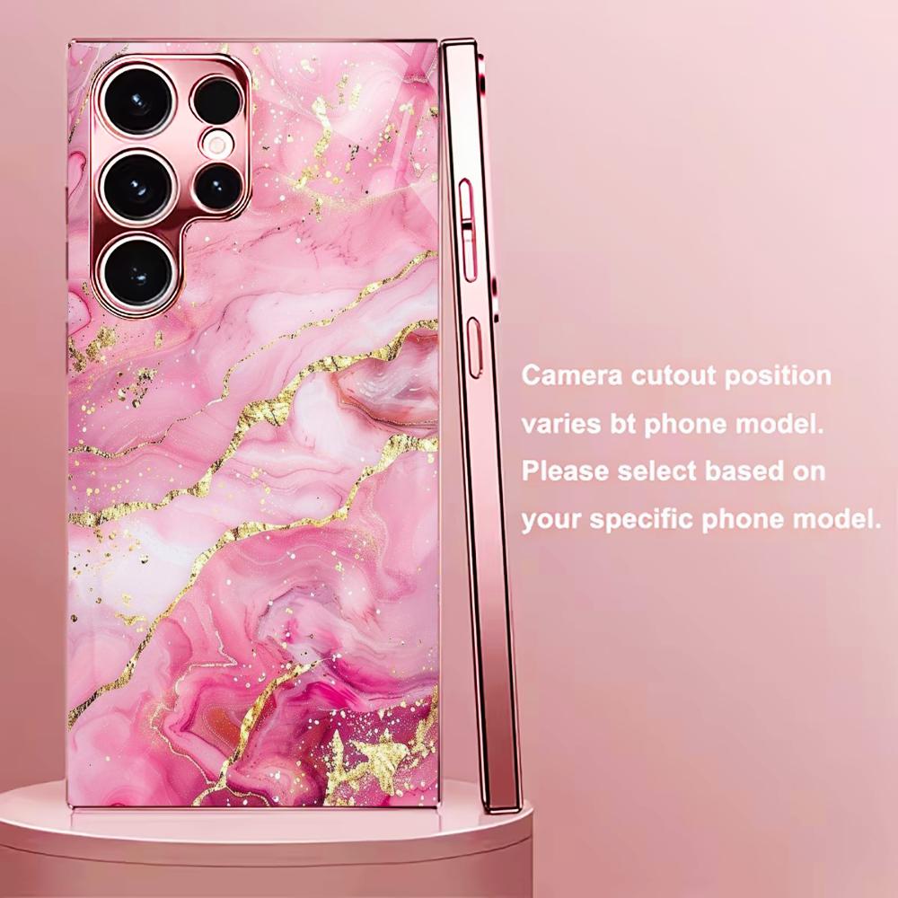 Текстура розового золота Мадам пинк Стекло Чехол для телефона для Samsung Galaxy S26 S25 S24 S23 S22 S21 FE Ultra Plus Ударопрочный Женский