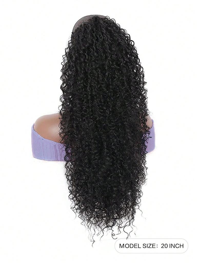 Synthetic Wigs Black 20-inch Drawstring Ponytail Deep Curly Heat Resistant Ponytail Extension Afro Style Kinky Curly Hair Pieces for Women