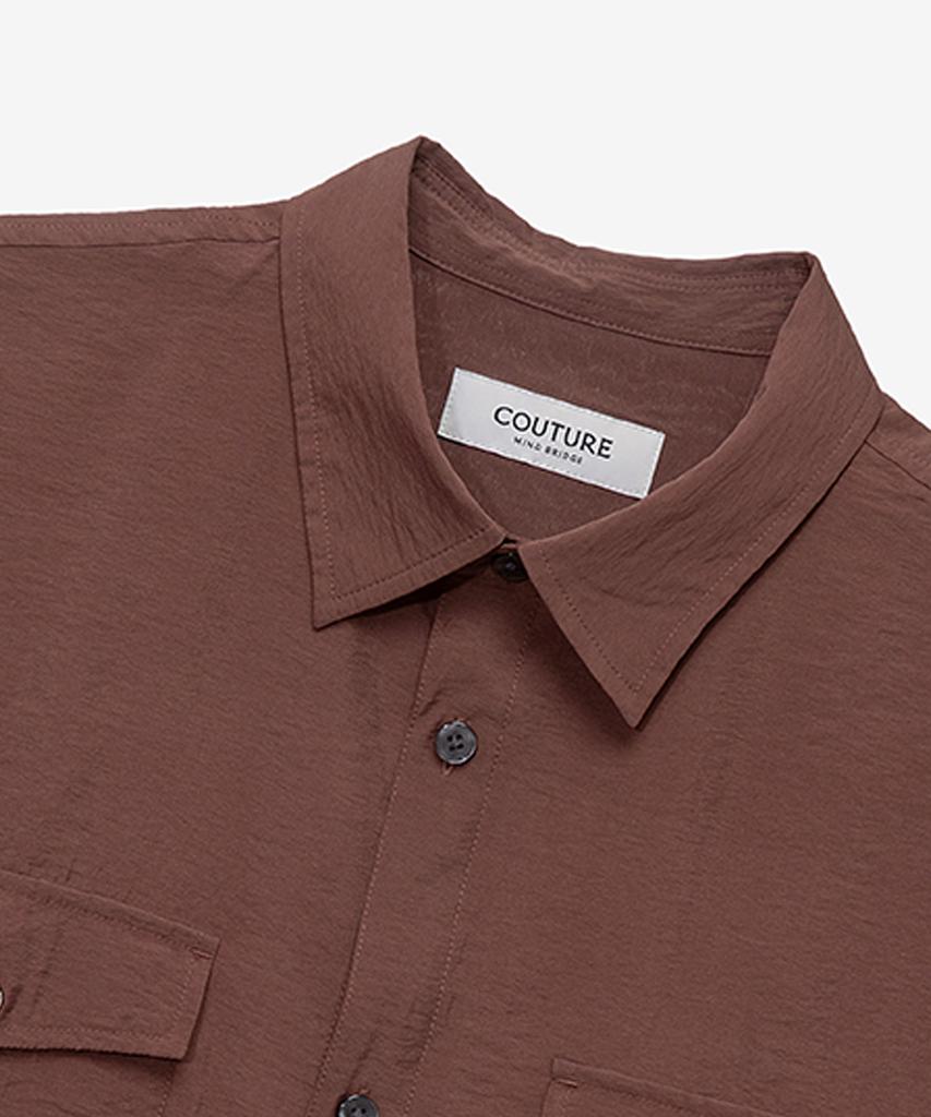 MINDBRIDGE [Couture] Карманная оверсайз коричневая рубашка с коротким рукавом