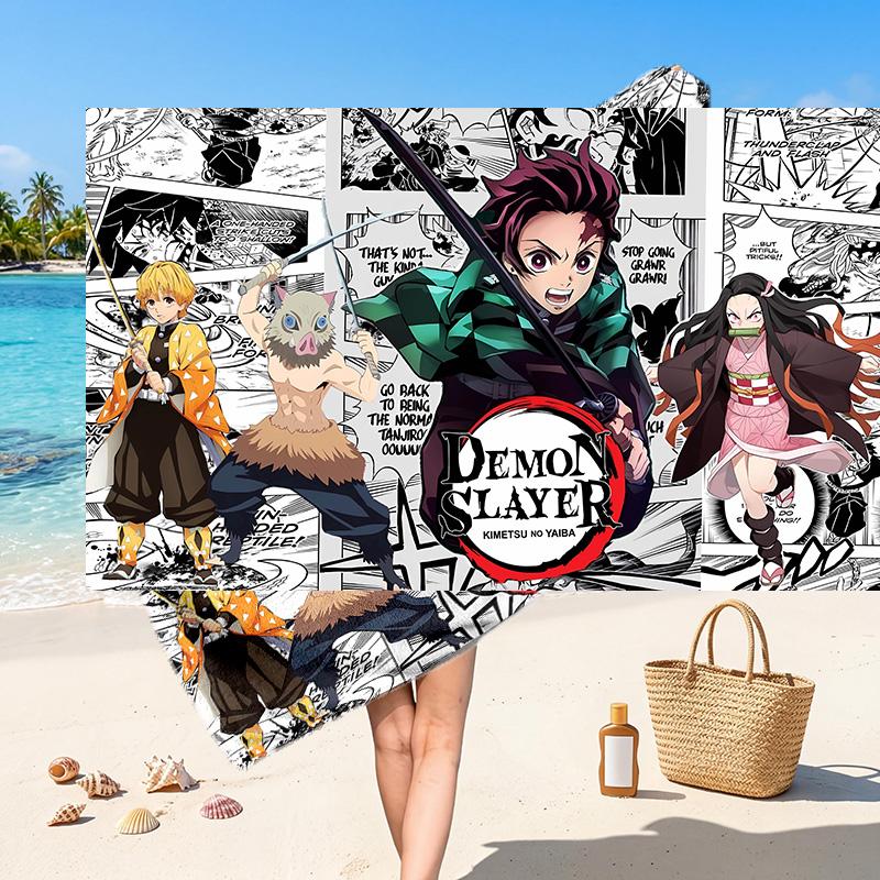 Demon Slayer Printed Swim Towel, Portable Water Absorbent Towel for Beach Camping Daily Bathroom Use