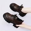 Golden Rabbit 2025 Fall Women's Leather Round Toe Lace-Up British Style Loafers