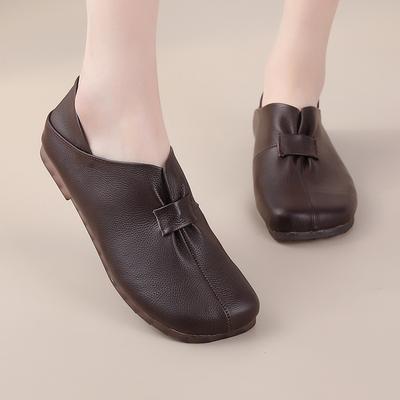 Новая мягкая подошва, средняя плоская подошва, круглый носок, туфли бабушки, одинарные туфли для женщин, мягкая подошва, мягкий верх, верхний слой коровьей кожи, подошва из сухожилия