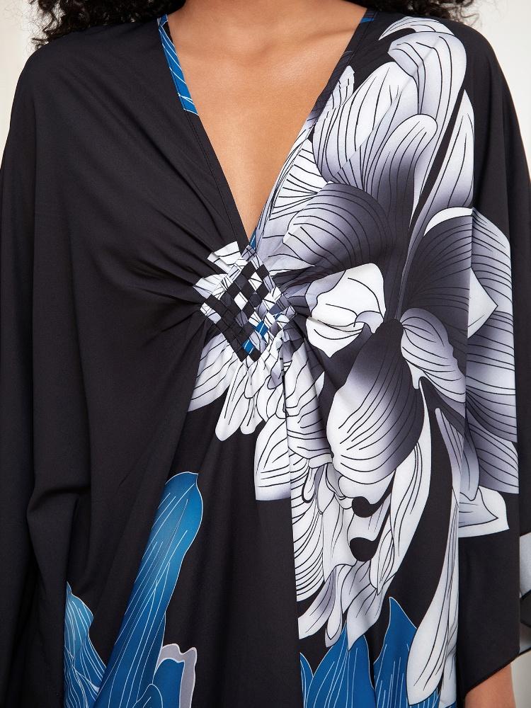 EDOLYNSA Универсальный синий женский халат-кафтан, легкая куртка, кафтан, халат, длинное платье для отпуска, хит продаж, наряд для отдыха Q1289