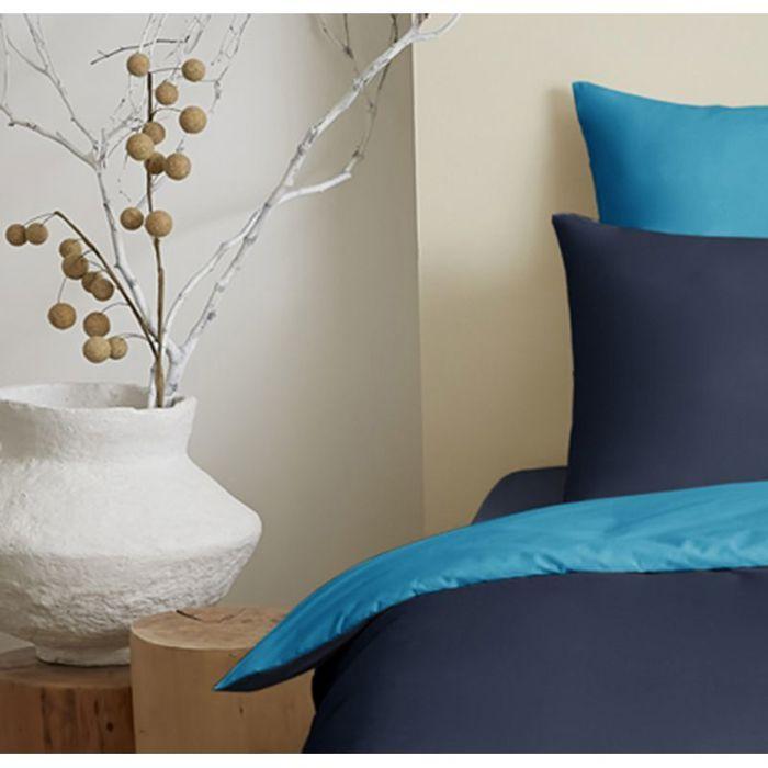 Pack complet 4 pièces Marine/Turquoise réversible housse de couette pour lit 90 x 190 cm