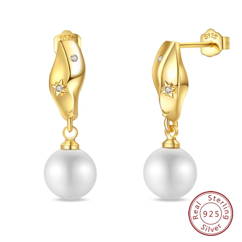 Luxury Golden Conch Starfish Pearl Ear Studs 925 Silver Butterfly Heart Shaped Pendants Pearl Earrings For Women Party Jewelry
