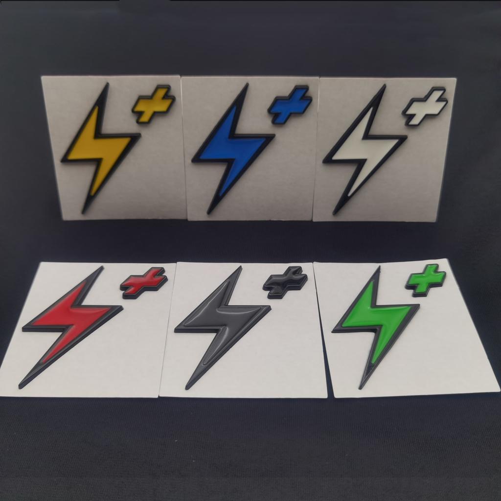 1pc 3D Metal Lightning Plus Sign Logo Car Sider Fender Rear Trunk Emblem Badge Sticker for Car Body Decorative Accessories