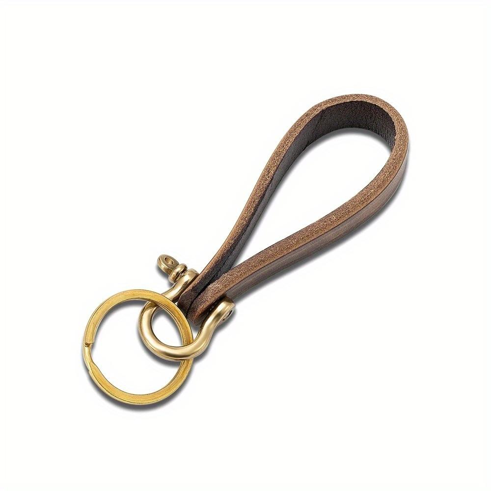 1PC Retro Leather Car Keychain Accessories Creative Brass Horseshoe Buckle Leather Wipe Color Pendant Keyring Lanyard