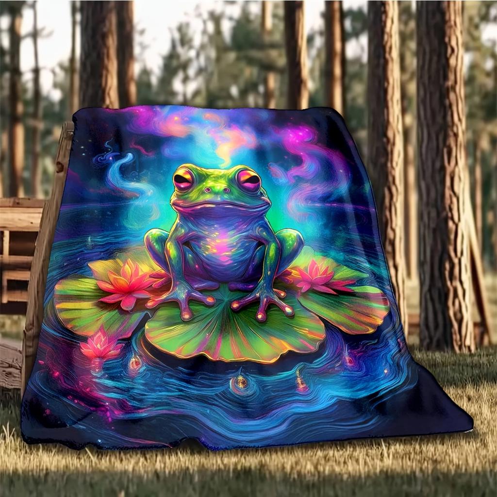 1pc Frog Printing Lightweight Flannel Blanket, Comfortable and Warm Blanket, for Camping Sofa Bed and Couch Office, Suitable for Gift Blanket