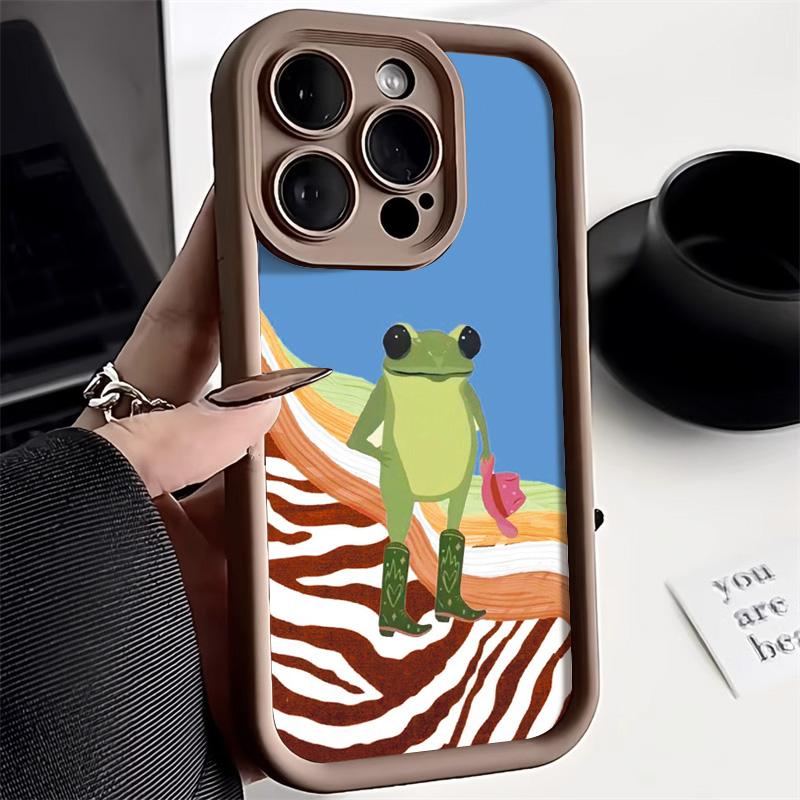 Чехол для телефона с изображением милой лягушки из мультфильма для iPhone 15 Pro, чехол для iPhone 11 13 12 14 16 Pro Max XR XS X 7 8 Plus SE, мягкий чехол-бампер