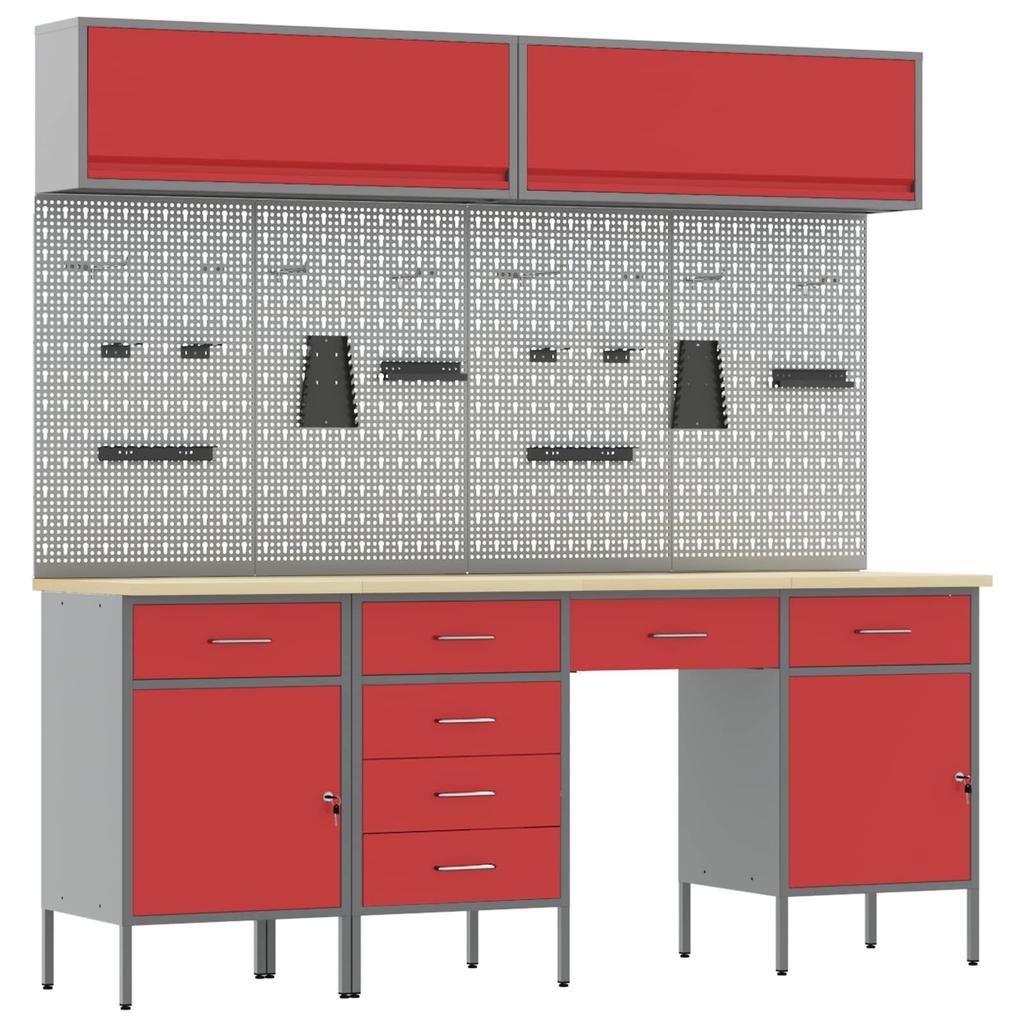 Workbench Cabinet Set with Drawers and Storage 10 pcs Red