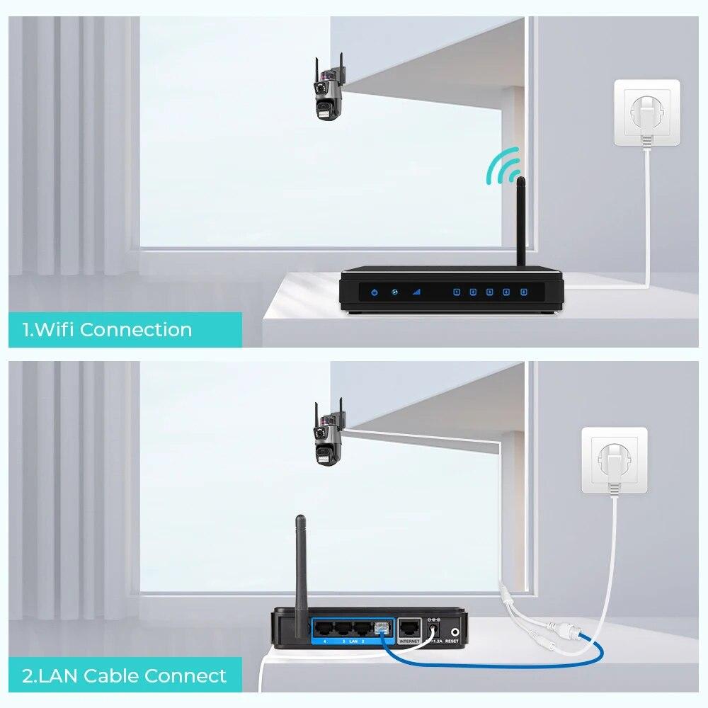 8MP 4K Wifi IP Camera Outdoor 4X Zoom Dual Lens Dual Screens PTZ Camera Ai Auto Tracking CCTV Surveillance Video Camera ICSEE