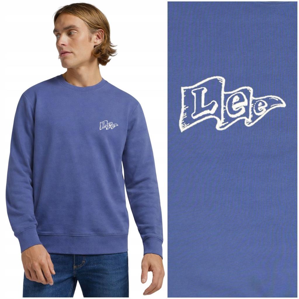 Lee Flag Crew Academy Blue Men's Blue Cotton Sweatshirt with Logo M