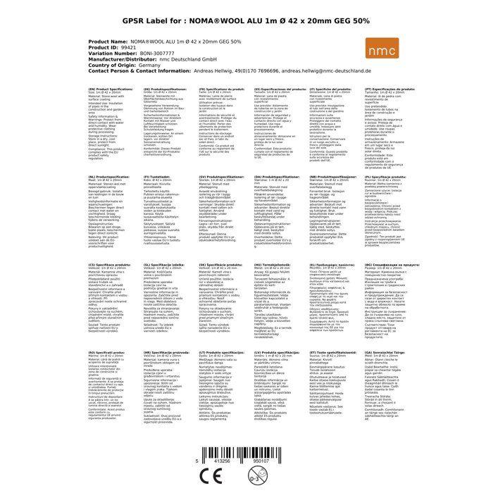 Изоляция для труб отопления 42 мм, минеральная вата и алюминий, 1 м