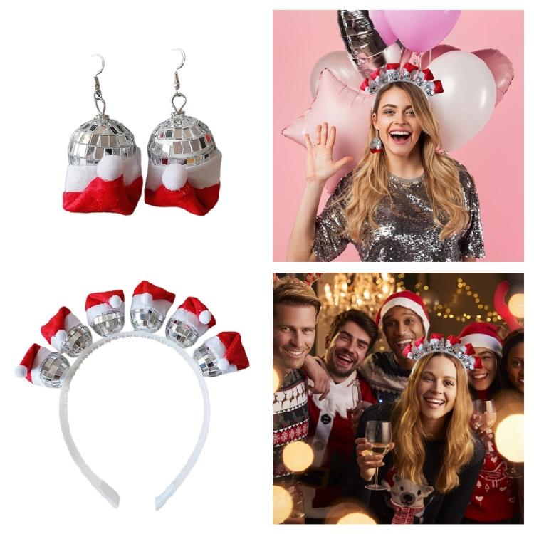 Silver Disco Hat Headband And Earrings Set Reflective Party Decoration For Women's 70s 80s Party Outfit Enhancements