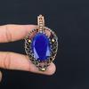 Lab-Created Blue Sapphire Gemstone Handmade Pure Copper Wire Wrapped Unique Jewelry Pendant