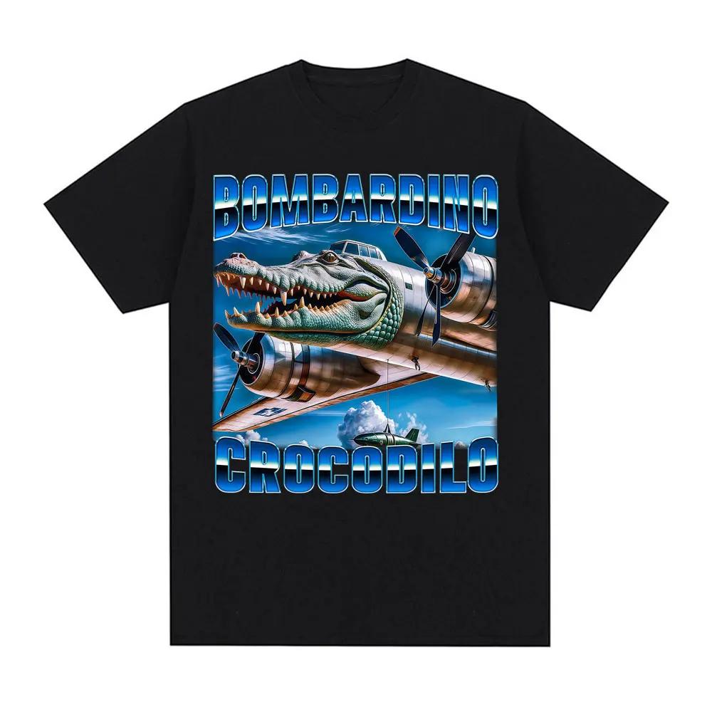 Bombardino Crocodile Funny Crocodile Airplane Bomber Meme 100 Pure Cotton Tshirts For Unisex Summer Fashion Pop Trend Oversized