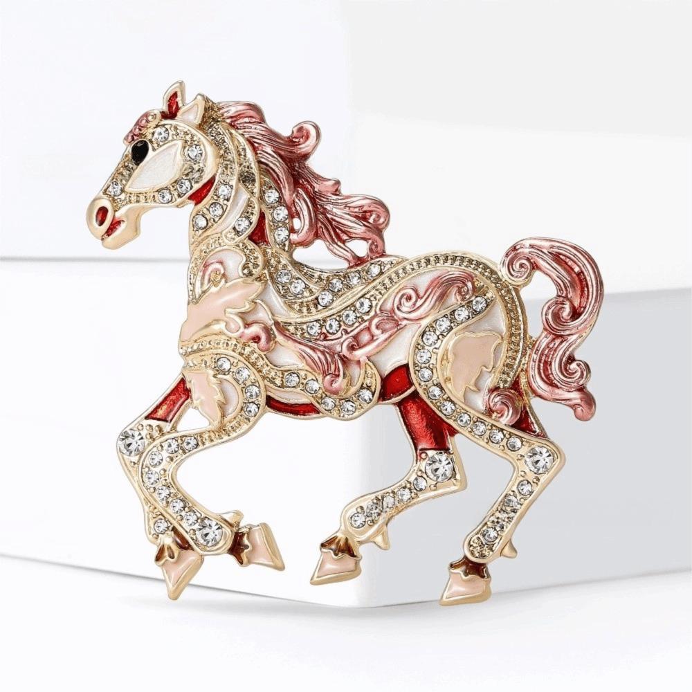 Retro Enamel Rhinestone Horse Brooch Luxury Animal Lapel Pins Zodiac Pin  Party Decoration
