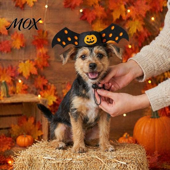 Lightweight Pet Headwear Halloween Bat Hat, Red Horn Pumpkin Cat Funny Non-slip Hat Wings Felt for Cats Small And Medium Dogs Costume