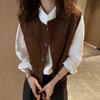 Spring Autumn Layered Fogn Style Cardigan Top Corduroy Vest for Women Versatile