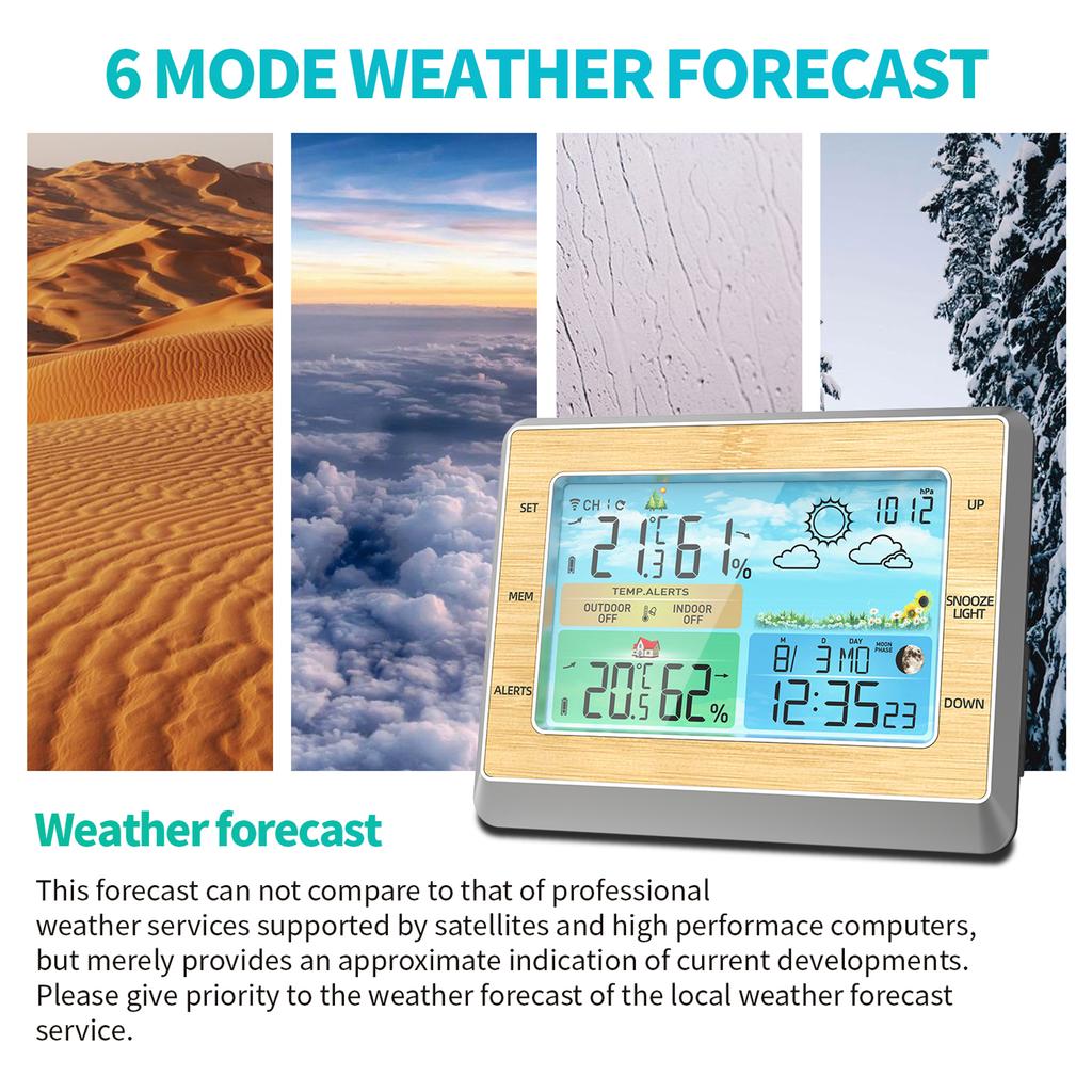 Weather Station Wireless Indoor Outdoor Thermometer 6 Inch Color LED Display Temperature Humidity