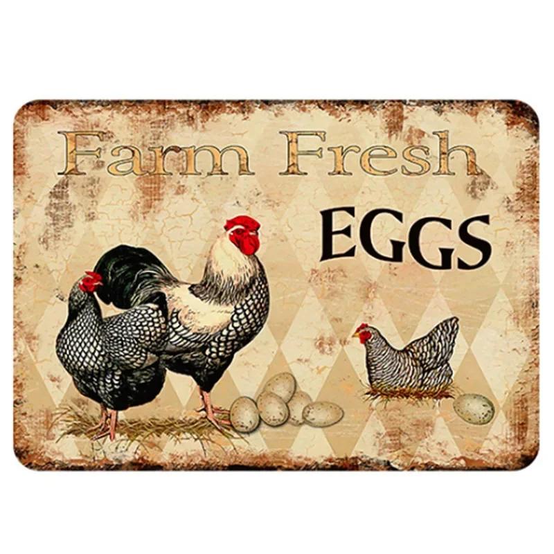 Happy-Hens Свежие яйца Металлическая жесть Плакат Куры Ферма Магазин Плакат Винтаж Ресторан Настенный декор Ретро таблички Знаки 20*30 см