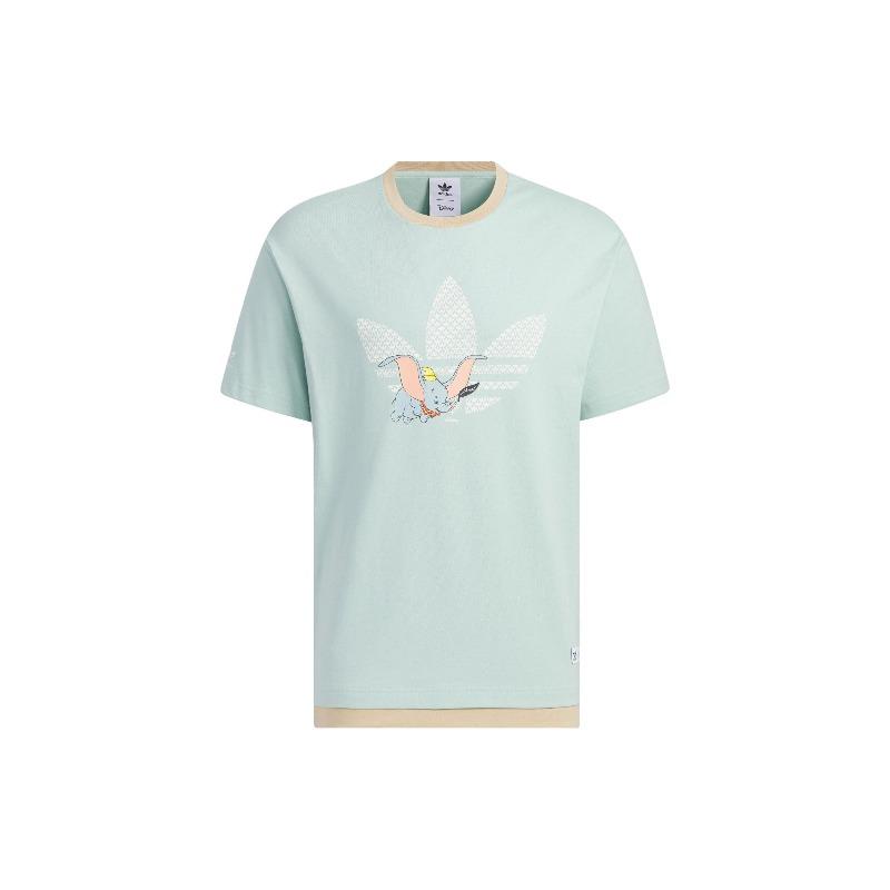 adidas Спортивная футболка Originals X Disney Dumbo с мультяшным узором и логотипом, цветные блоки, короткий рукав, унисекс, топы, дымчато-зеленый IN1073
