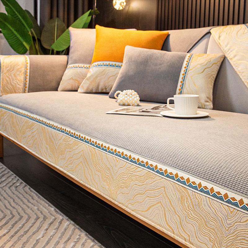 Жаккардовый чехол для дивана с широкими краями, противоскользящая сетка, плюшевая подушка, теплый чехол, полотенце для дивана, вышивка, лямка, чехол для дивана для дома