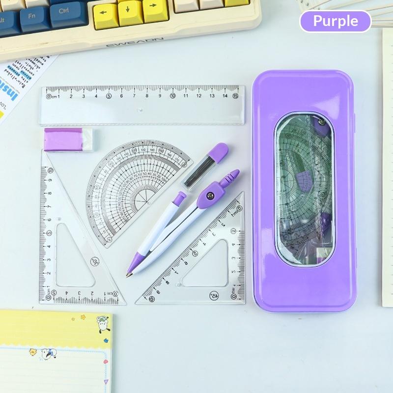 Kids Math Drawing Stationery Kit 7 Pcs Safe Compasses Learning Tools for Home School Daily Study Art Class Homework Use