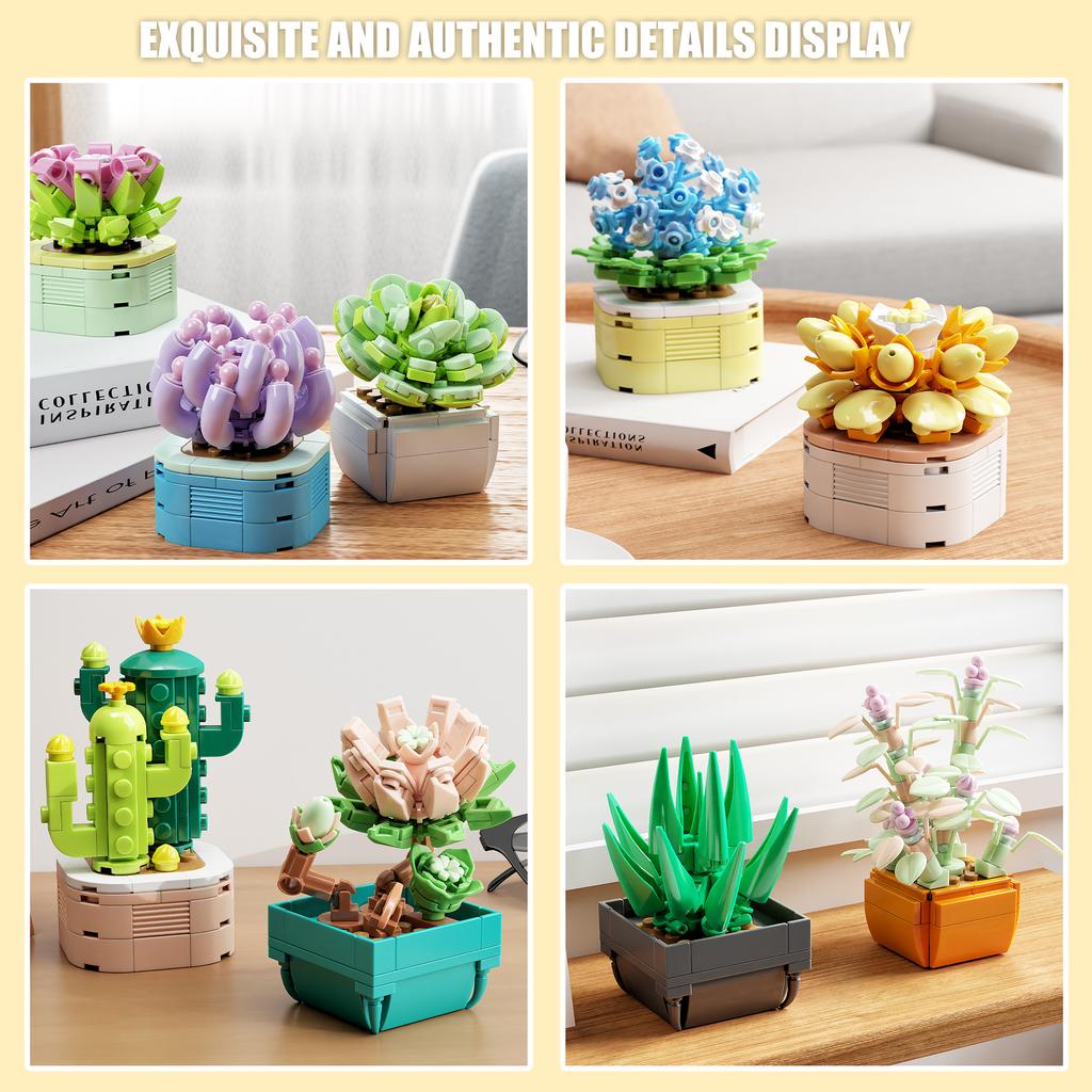 832PCS Succulent Plant Potted Building Block Flower Model Puzzle Toys Sets Desk Decor New Year Christmas Birthday Gifts