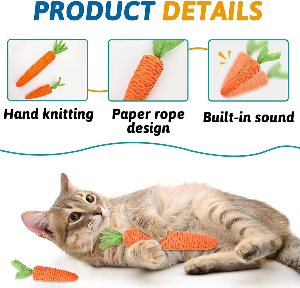 Carrot Teasing Cat Stick, Cat Toy, Hemp Rope, Tear Resistant, Sound Making, Self Raising, Grinding Teeth, Pet Supplies, Toys