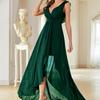 V-Neck Chiffon High-Low Evening Dress – Pleated Backless Prom Gown, Bridesmaid Party Attire.