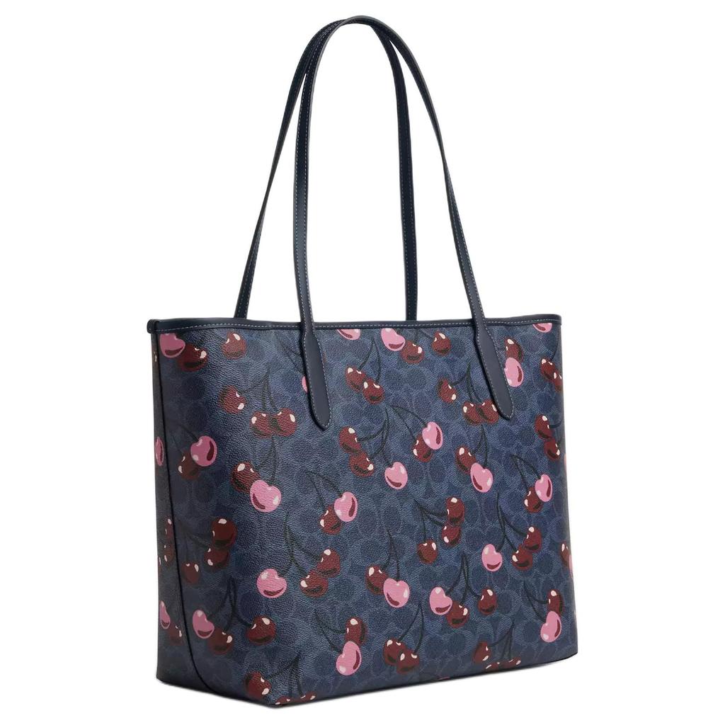 Coach City 33 Logo Cherry Print Snap Closure Coated Canvas Tote Bag Women tote bags Denim-Blue CY691-IMDEI