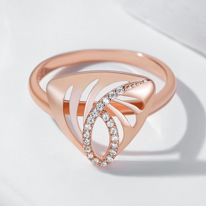 Unique Geometric  Rose Gold Color Ethnic Bridal Ring For Women Shiny Natural Zircon Accessories Daily Fine Jewelry