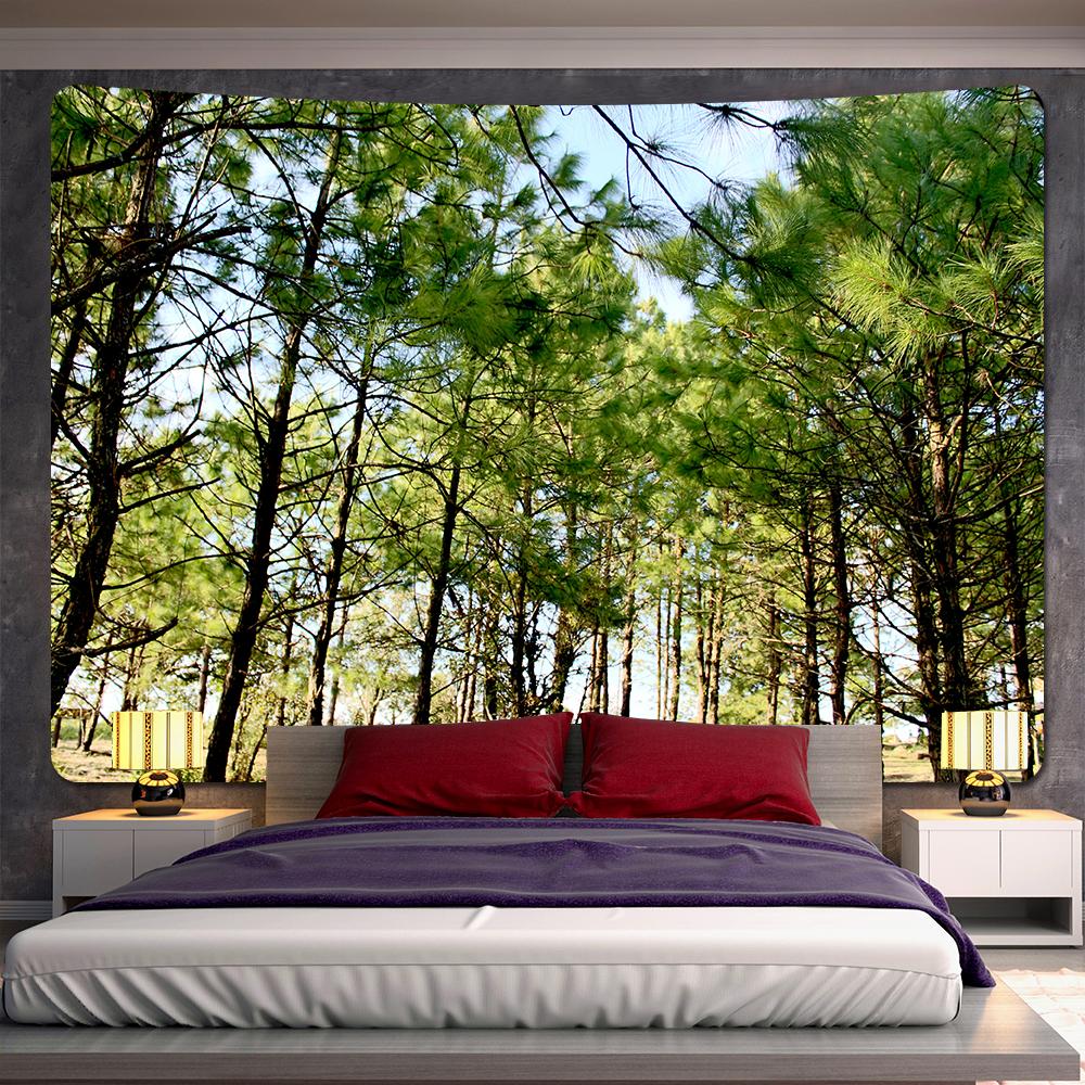 Зеленый лес природный пейзаж с принтом гобелен для дома, гостиной, спальни, Настенный декор, тканевый гобелен