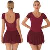 Женское трико с короткими рукавами и юбкой для девочек, балетное танцевальное платье, гимнастические боди, наряды