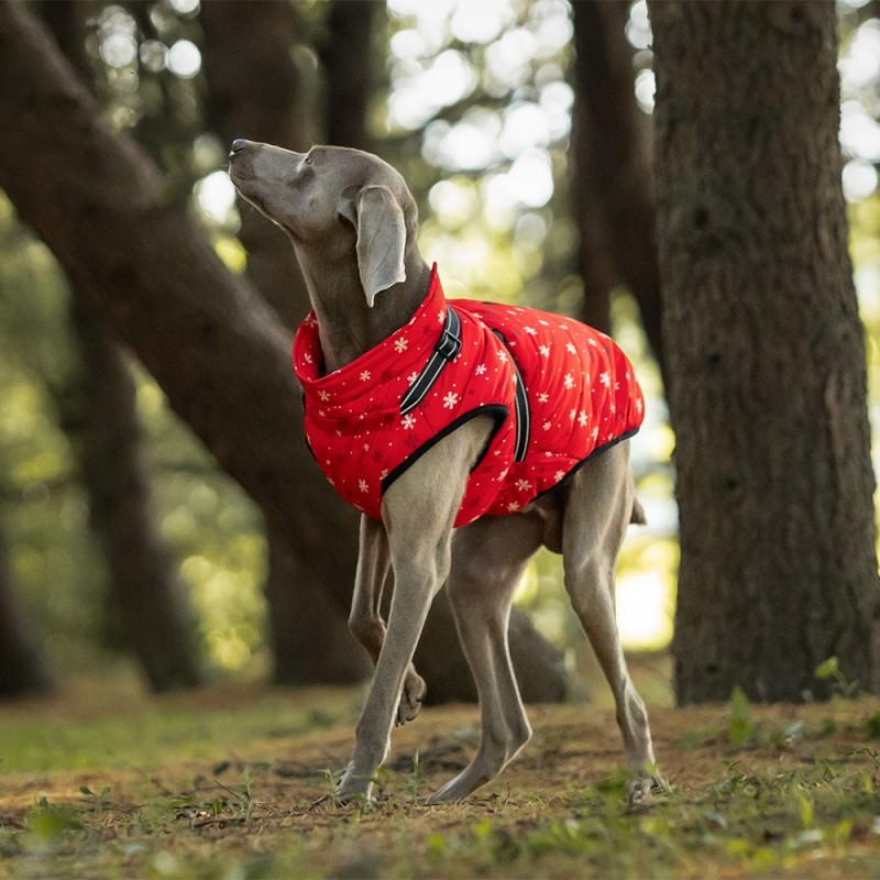 Reflective Pet Dog Winter Coat Large Breeds Outdoor Warm Cotton Jacket In Snowflake Plaid Gray