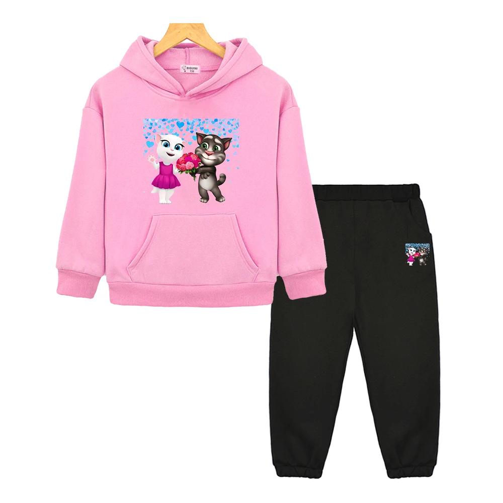 Talking Tom Cat Hoodie Fleece Sweatshirt Boys Girls Hooded Spors Sets 2pcs pullover+Pant Christmas Jacket Kids Boutique Clothes