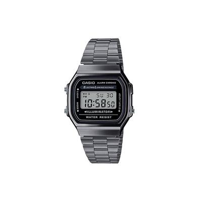Серия Retro A168 Квадратные водонепроницаемые кварцевые мужские часы с браслетом из нержавеющей стали Черные A168WGG-1A
