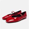 Fashion Woman Red Mary Jane Shoes 2024 Summer Chic Faux Patent Leather Flats Womens Fashion Round Toe Buckle Strap Single Shoes