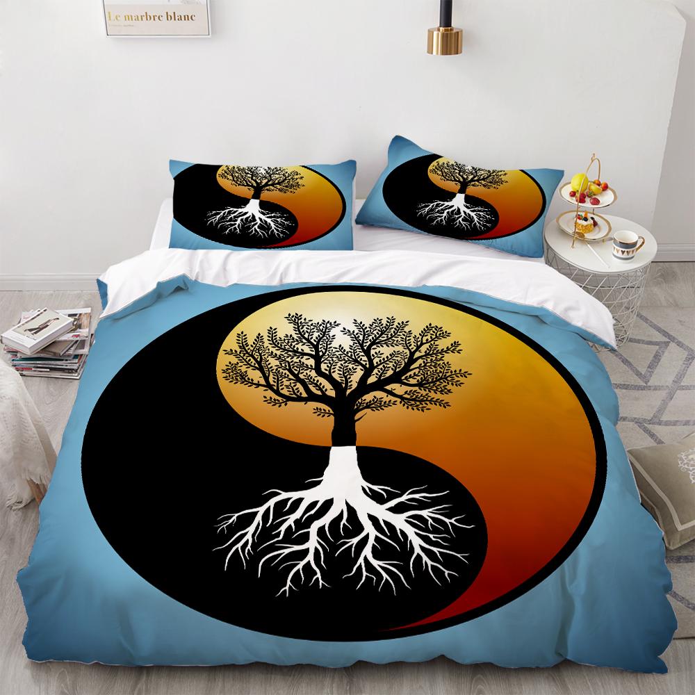 Yin Yang King Queen Duvet Cover Mandala Bohemian Bedding Set Retro Lotus Tai Chi Bagua Comforter Cover Chinoiserie Quilt Cover
