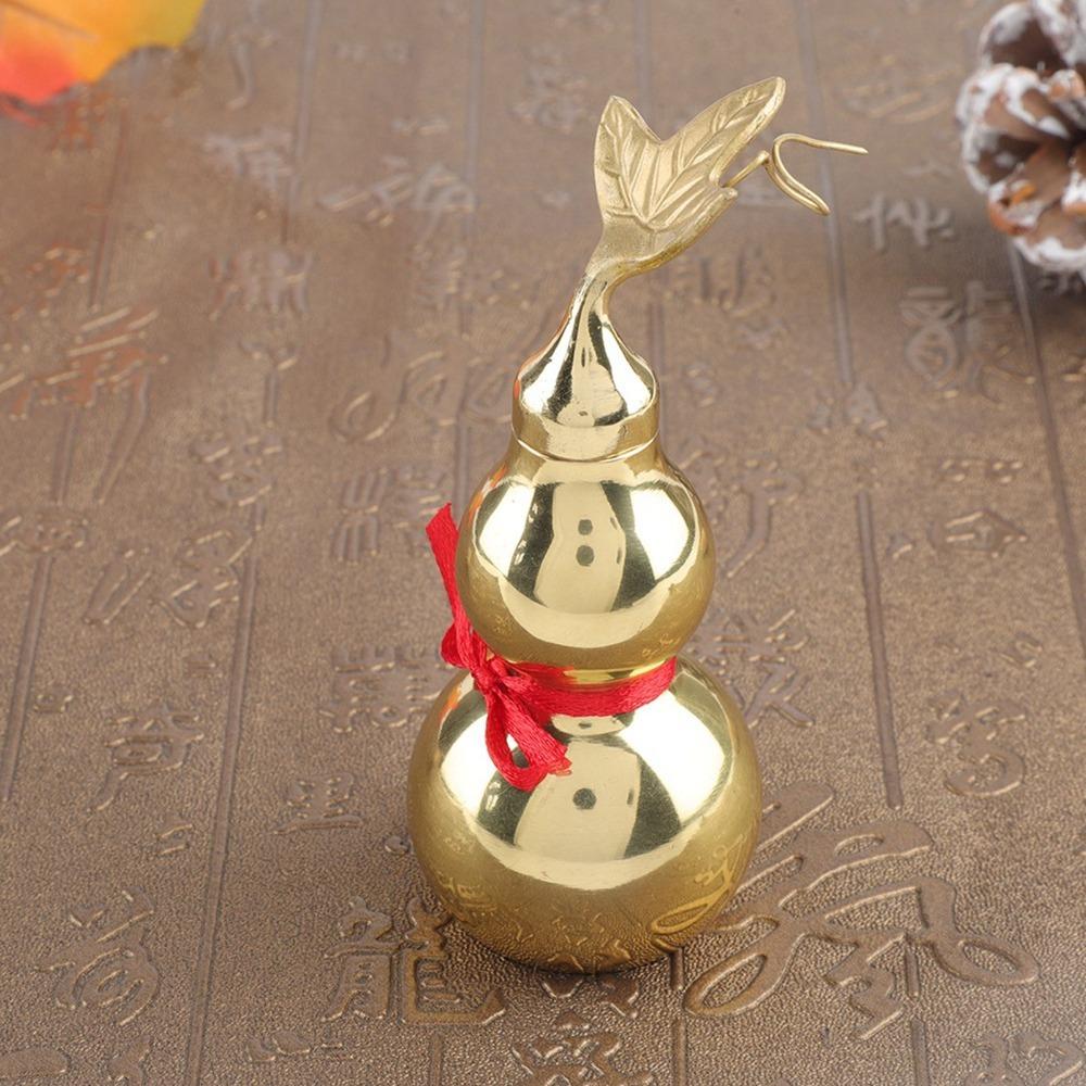 Smooth Surface Brass Gourd Brass Wu Lou Gourd Statues Hu Lu Statue Feng Shui Decoration