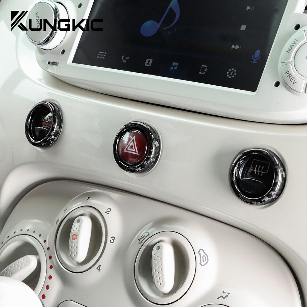 Real Hard Carbon Fiber Center Control Warning Light Button Frame Trim Cover for Fiat 500 Abarth 595 695 2012-2023