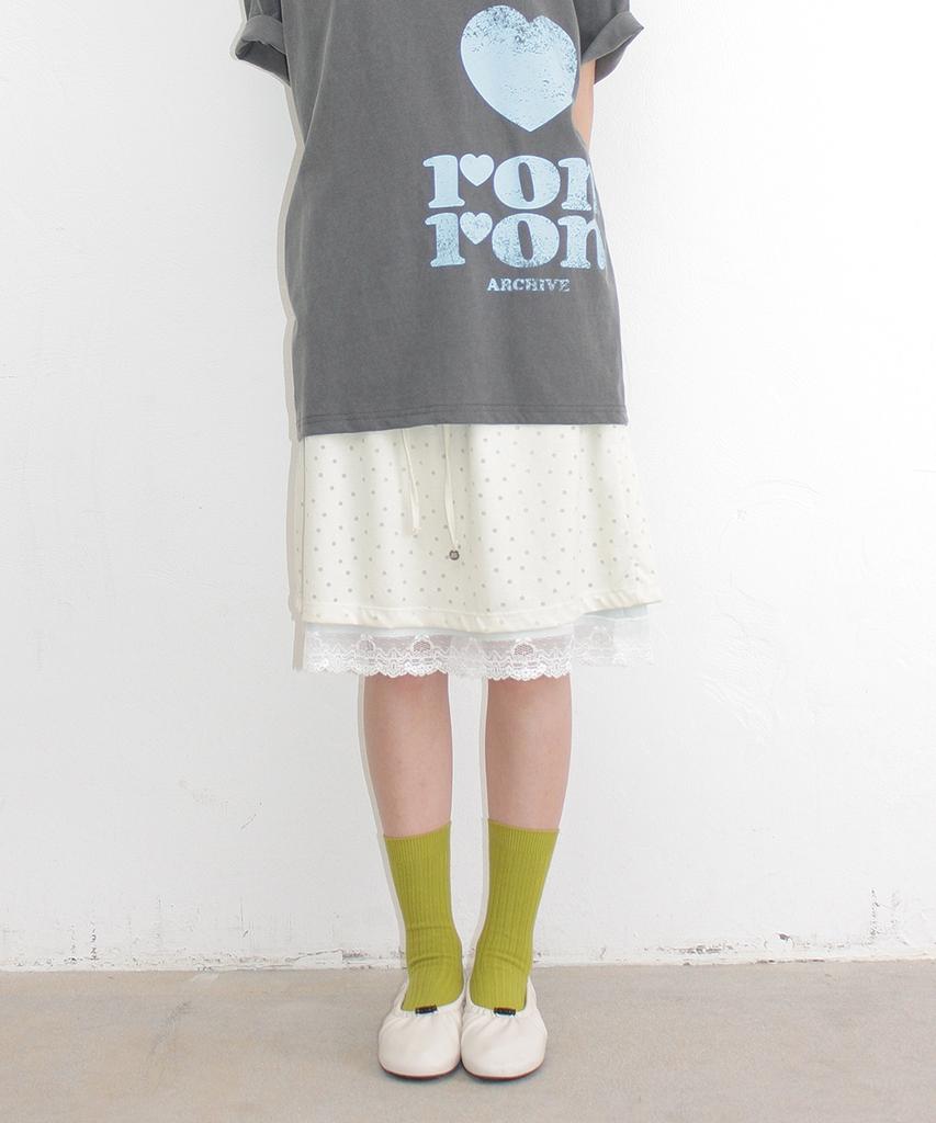 Ronron Dot Layered Lace Hem Skirt Cream