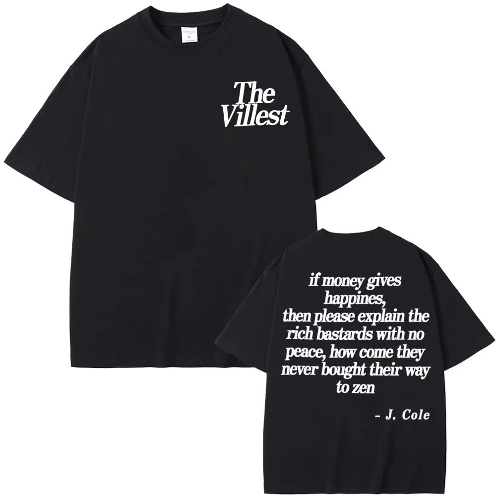 J Cole Dreamville The Fall Off The Villest Lyrics Print Tshirt Unisex Women Fashion Gothic Hip Hop Tshirt Casual pure Cotton Tee