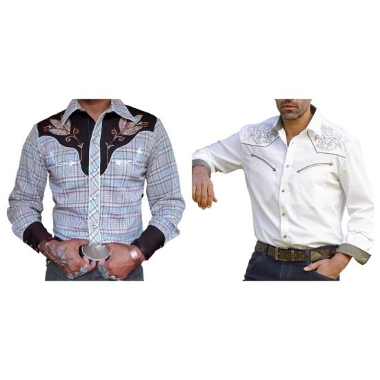 Men Spring Shirt Vintage Western Cowboy Print Single-breasted Slim Fit Long Sleeve Turn-down Collar Buttons Streetwear Casual Business Shirt
