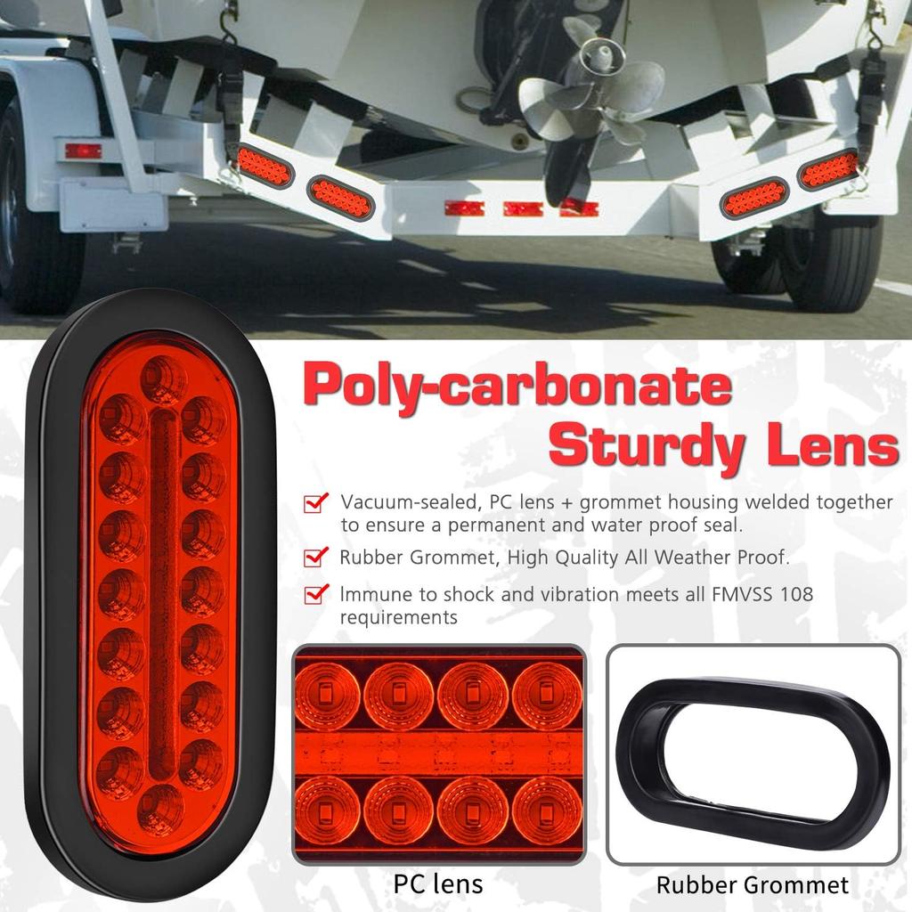 LINKITOM 6 дюймов Погружной овальный светодиодный стоп/поворотный задний фонарь для прицепа с водонепроницаемыми резиновыми прокладками для лодочного прицепа, грузовика, дома на колесах [Сертифицирован DOT] [IP67] (2