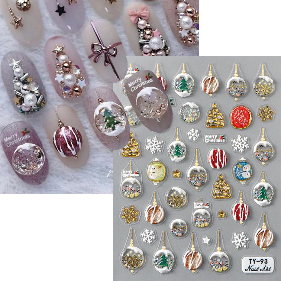 Xiaomi 5D Christmas Nail Art Sticker Jelly Embossed Crystal Bulb Snowflake Tree Winter Xmas Nail Decal DIY Engraved Manicure Decoration