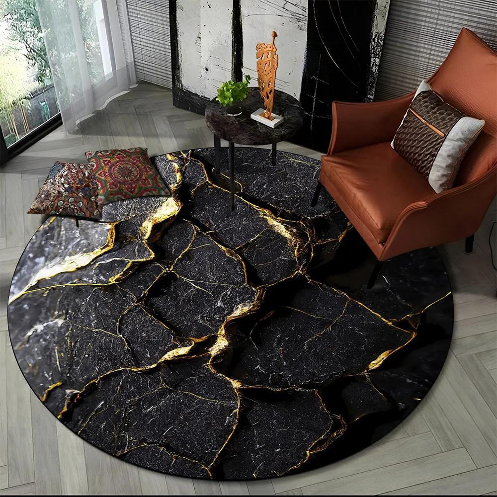 3D Luxurious Colour Marble Blue Green Gold Round Carpet Rug for Living Room Bedroom Child Chair Decor,Pet Area Rug Non-slip Mat