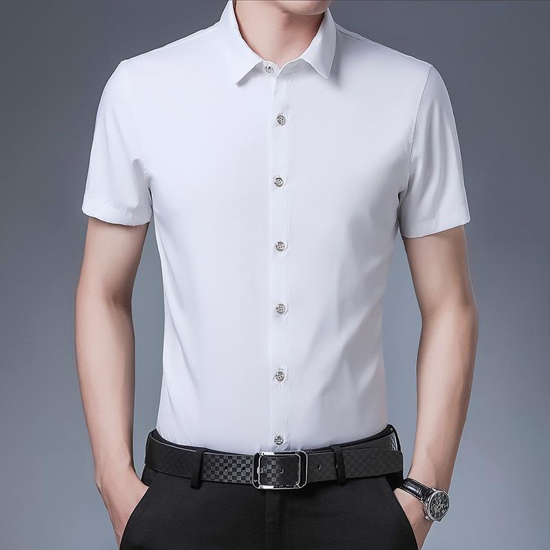 Men's Summer Solid Color Short-Sleeve Turn-Down Collar Shirt - Casual and Workwear Top