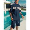 Летний повседневный спортивный комплект с буквенными принтами. Дышащий повседневный мужской комплект из футболки и шорт для активного отдыха. Это летняя 3D-п